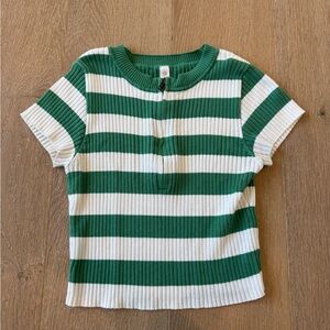 Anthropologie Green and White Striped Tee